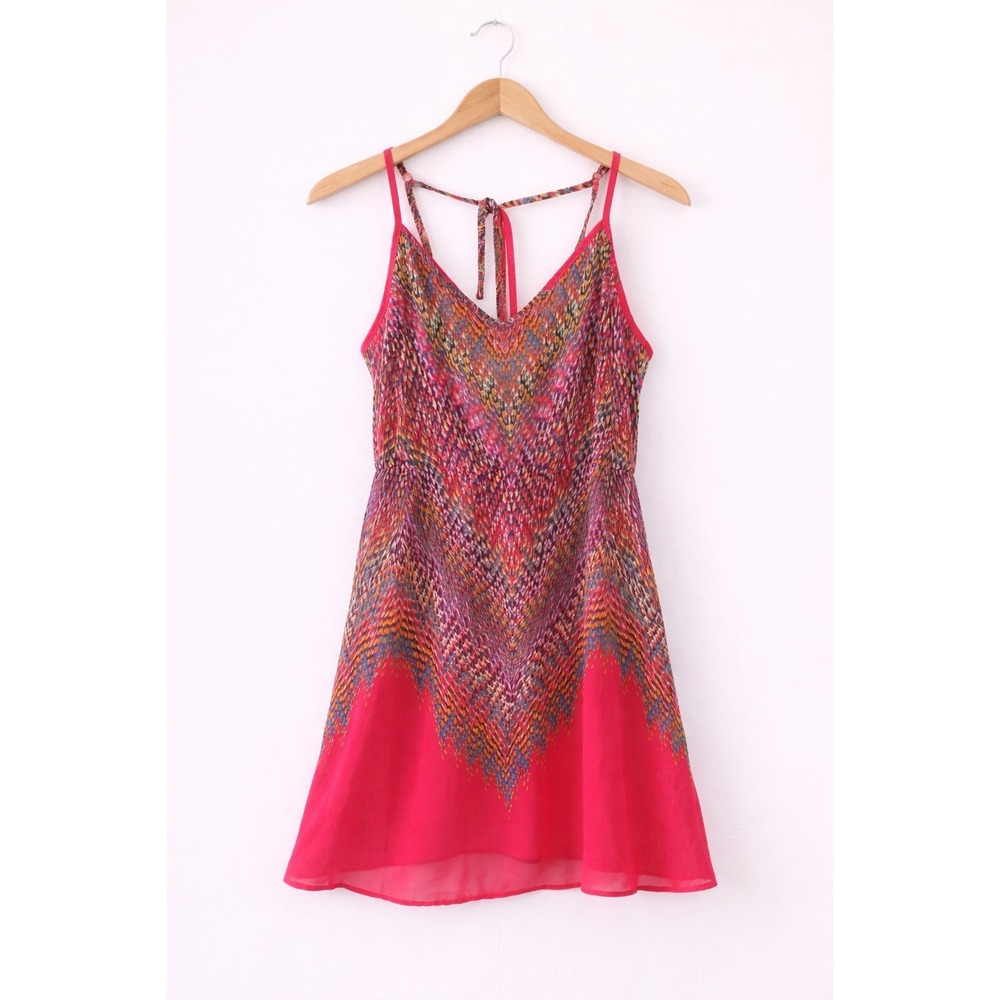 Maurices Y2K Slip Dress Large Pink Boho Sundress Sheer Overlay Flowy Mini